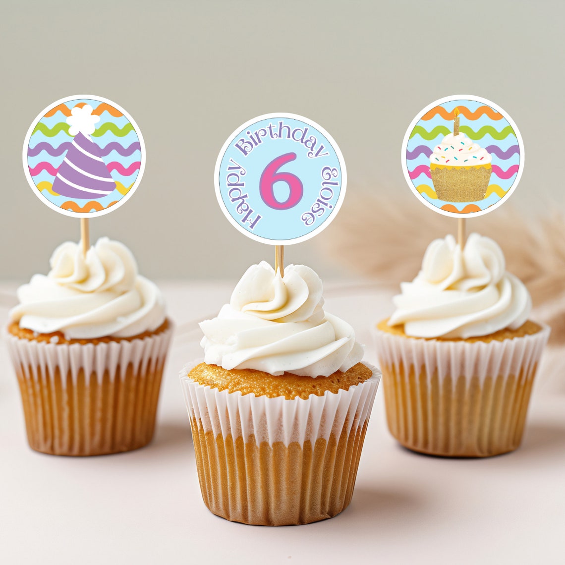Ric Rac Party Cupcake Toppers Printable | Pastel Cute Zig Zag ...