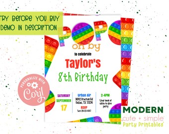 Pop Up It Party Invitation | Pop It Bounce Birthday Celebration | Unisex Instant Download | Digital File | 5x7
