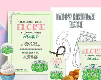 BUNDLE Fête Petit cornichon | une sorte d'invitation à une fête à l'aneth | Modèle personnalisable modifiable de pack de fête | BUNDLE de téléchargement numérique Corjl