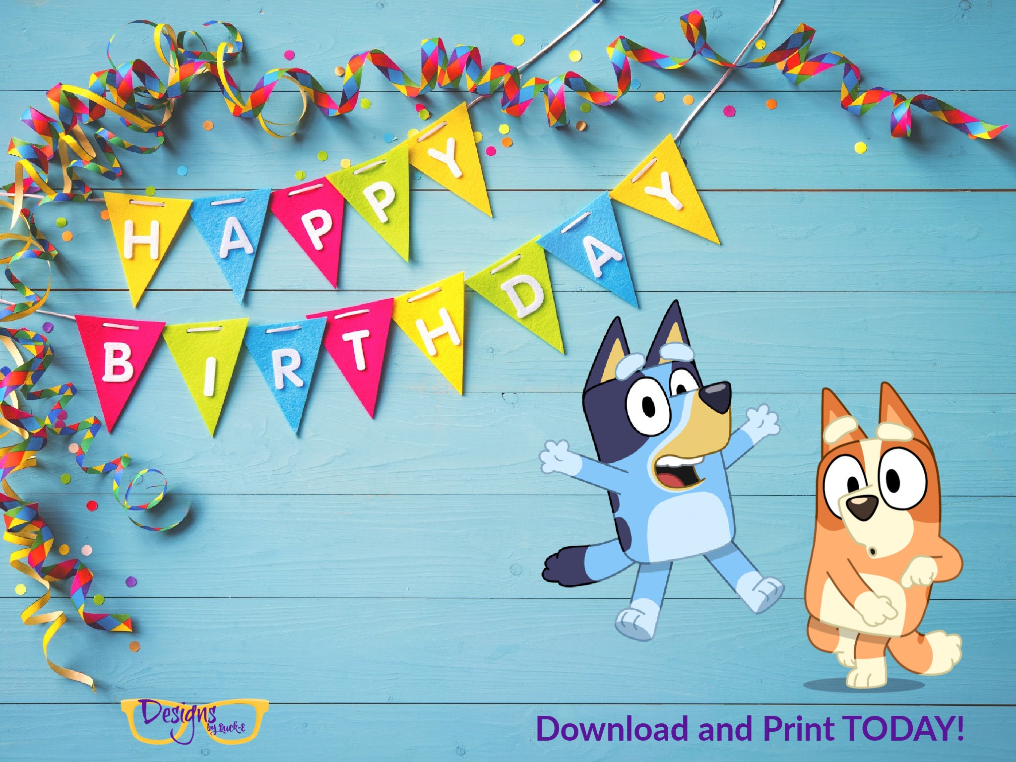 Bluey Birthday Banner Printable - Minimalist Blank Printable