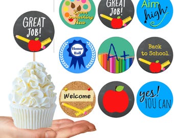 Adornos para cupcakes con calcomanías imprimibles para la fiesta de celebración de regreso a clases para maestros: plantilla redonda de 2 pulgadas: descarga digital / LISTA PARA IMPRIMIR