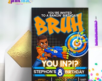Dart Gun Blaster Birthday Party Invitation | Party Invite | Editable Customizable 5 x 7 Template  | Corjl Instant Digital Download