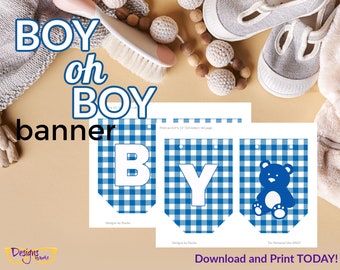 Facile à imprimer Boy Oh Boy Baby Shower Gingham Digital Banner- Happy Birthday Party Celebration Slumber Party Decoration - Télécharger