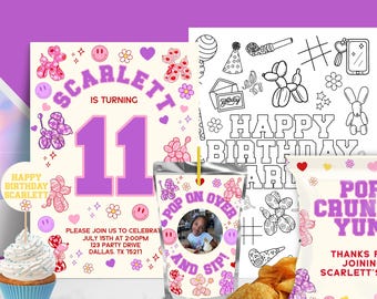 Balloon Dog Coquette Birthday BUNDLE | Pop on Over Cute Retro Party | Editable Template Party Pack | Corjl Digital Download