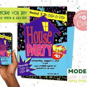 Old School House Party Invitation | Throwback 90s Party Invite | Editable Customizable Template 5x7 | Corjl Digital Download