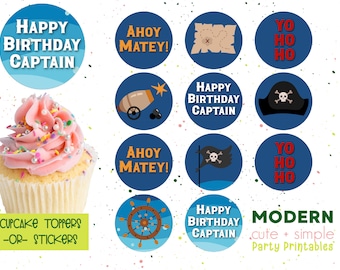 Ahoy Matey Pirate Cupcake Topper | Pirate Ship Party 2" Round | Sticker Label Tag | Instant Digital Download