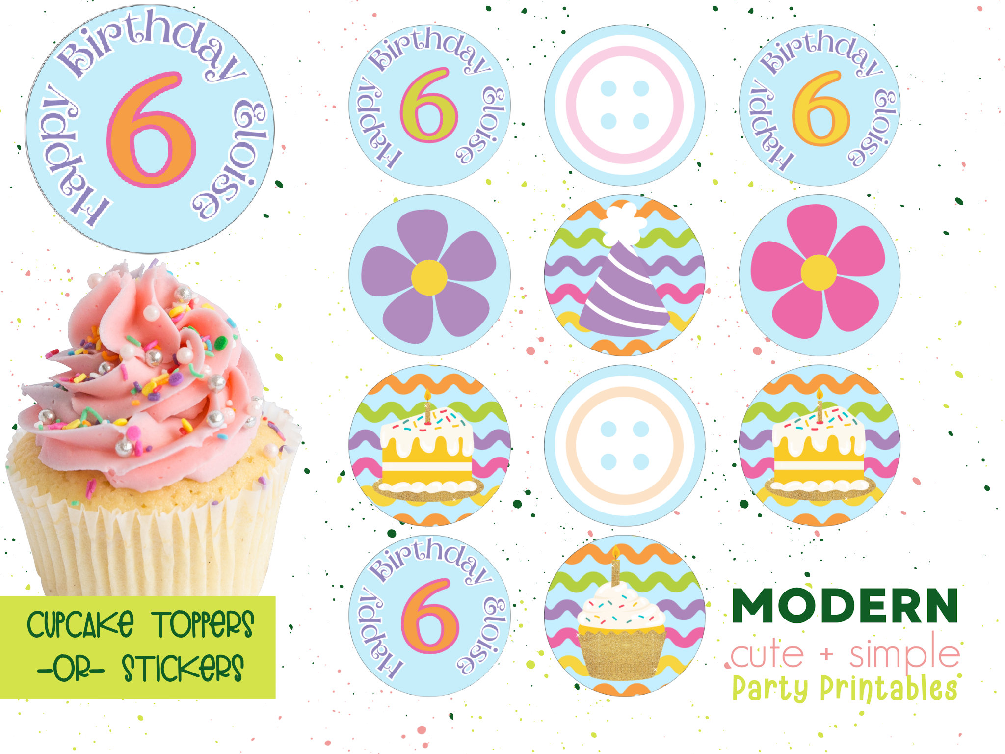 Template For Paper Ric Rac Ric Rac Party Cupcake Toppers Printable | Pastel Cute Zig Zag ...