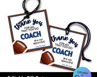 Thank You Coach Football 2" x 2 - Coach Gift Tag | School Appreciation, Amazing Coach, End Season Printable | DIY Editable Template