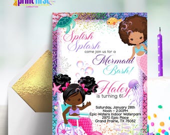Mermaid Birthday Invitation Inclusion (Wheelchair) Instant Download | Corjl Customizable | 5 x 7 Editable - AA-AA