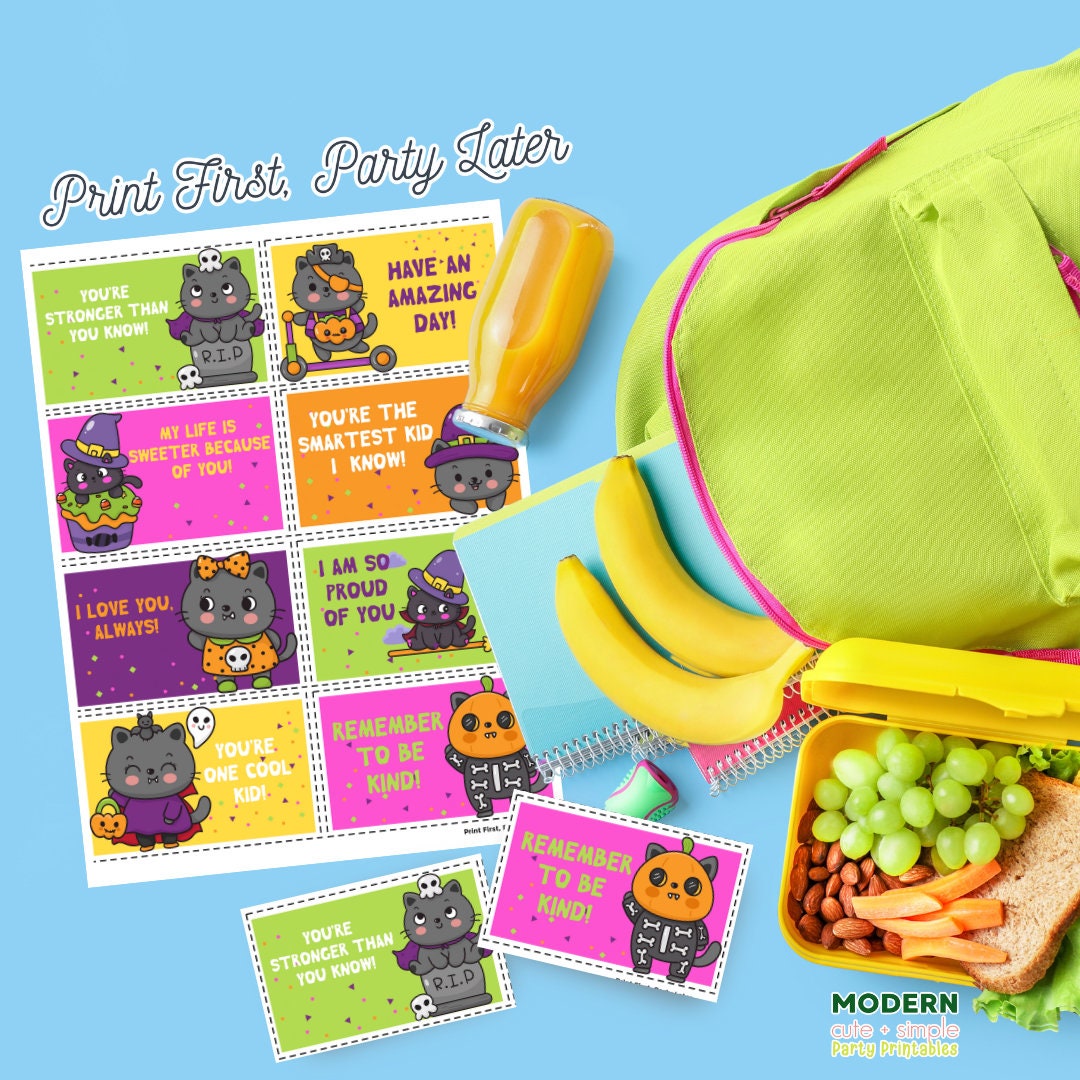 8 Loving Kitty Halloween Lunch Box Notes for Kids | Printable Digital ...
