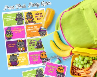 8 Loving Kitty Halloween Lunch Box Notes for Kids | Printable Digital Download | Lunch Box Motivational Notes