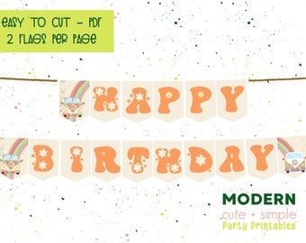 Hippie Flower Power Banner | Hippie Birthday Stickers | VW Van Party Decor | Peace Love Retro Tags | Instant Download