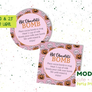 Hot Cocoa Bomb Anleitung Lila Jack-o-lantern Kürbis Boo Halloween Tag Label Aufkleber | 2er-Pack | Druck zu Hause | Sofort Download
