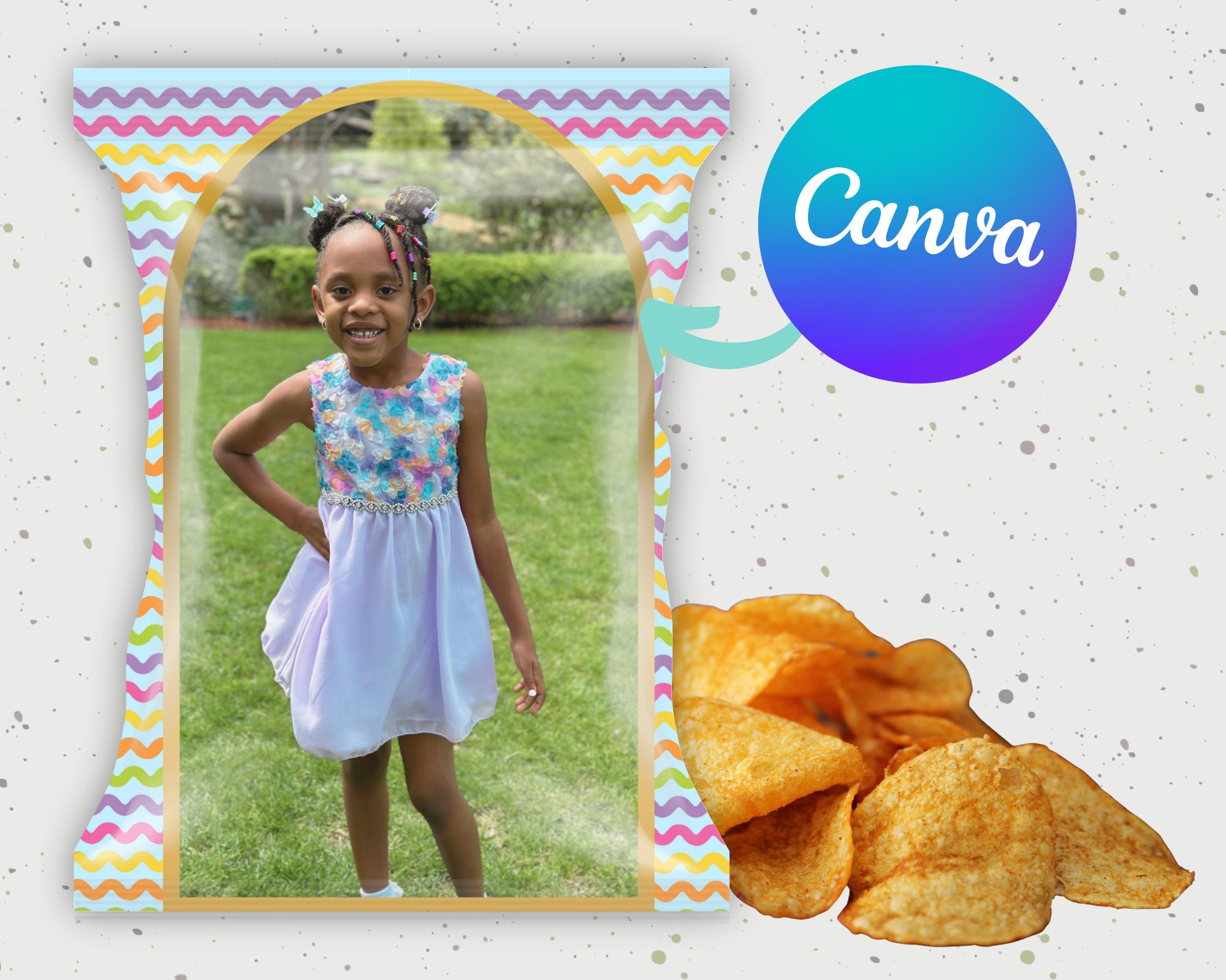 Template For Paper Ric Rac Ric Rac Party Chip Bag | Pastel Cute Invite | Editable Customizable ...