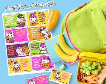 8 Funny Unicorn Halloween Jokes Lunch Box Notes for Kids | Printable Digital Download | Lunch Box Motivational Jokes