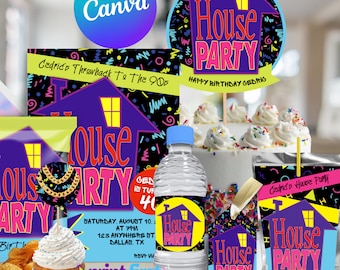 House Party BUNDLE | Throwback 90s Party Invite | Editable Customizable Template | Canva Digital Download