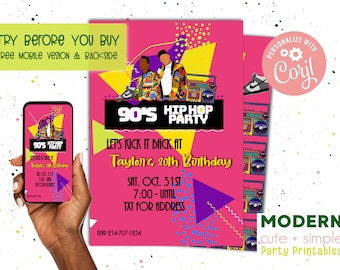 90s Hip Hop Birthday Celebration Party Invitation | Fresh Prince Kidd Play House Party | 5x7 printable - Instant Digital Download