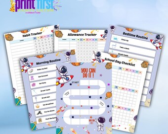 Mermaid Reward Chart BUNDLE | Printable Charts | Daily Habit Tracker | Kids Routine Sticker Chart | Morning Bedtime Allowance - Afro Mermaid