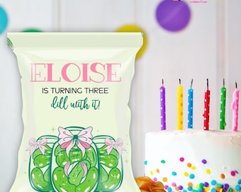 Étiquette pour sac de chips Little Pickle | une sorte d'invitation à une fête à l'aneth | Modèle personnalisable modifiable | Téléchargement numérique Corjl