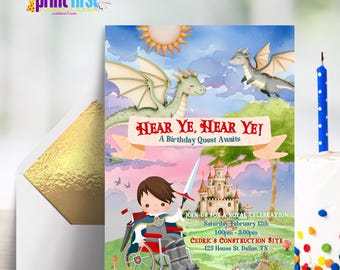 Knight with Dragons Quest Birthday Invitation Inclusion (Wheelchair) Instant Download | Corjl Customizable | 5 x 7 Editable - BR
