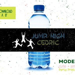 Jump Party Water Bottle Label | Water Bottle Cover Label | Trampoline Jump Bounce Party | Instant Download Editable Digital Template Corjl