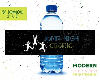Jump Party Water Bottle Label | Water Bottle Cover Label | Trampoline Jump Bounce Party | Instant Download Editable Digital Template Corjl