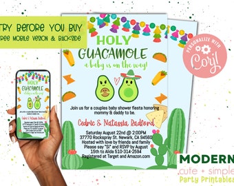Holy Guacamole Baby Shower Invitation, Fiesta Baby Shower, Cinco de Mayo Invitation, Personalized Digital Invitation  - 5 x 7 Download