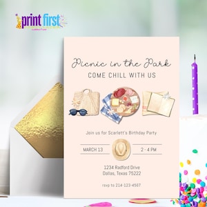 Picnic at the Park Invitation | Charcuterie Adult Party Invite | Editable Customizable Template 5x7 | Corjl Instant Digital Download