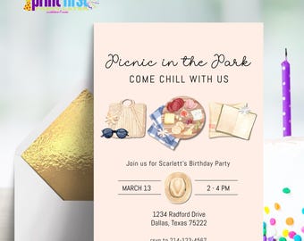 Picnic at the Park Invitation | Charcuterie Adult Party Invite | Editable Customizable Template 5x7 | Corjl Instant Digital Download