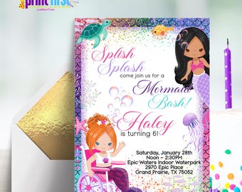 Mermaid Birthday Invitation Inclusion (Wheelchair) Instant Download | Corjl Customizable | 5 x 7 Editable - RH-LA