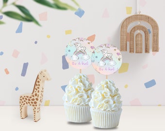 Unicorn Baby Shower Rounds | Pastel Unicorn Cute Cupcake Toppers | Unicorn Baby Shower Stickers | Decor Tags | Instant Download