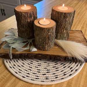 Rustic Wooden Log Tealight Candle Holders