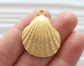 Seashell pendant gold, seashell earring dangles, matte gold, seashells, sea findings, sea pendant, big seashell charm gold, shell
