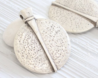 Silver tribal pendant, silver medallion, boho pendant, large pendants, large medallion, round pendant, rustic pendant, large medallion