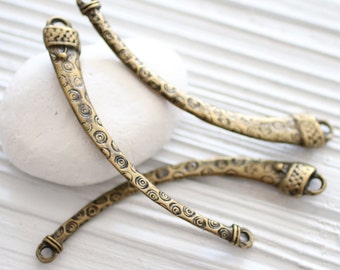 Antique necklace bar pendant, large connector, metal collar, crescent pendant, tribal pendant connector, antique gold collar, bar connector
