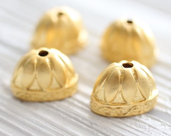 2pc large gold bead caps, gold tassel caps, gold bead cones, gold end caps, large tassel caps, tribal tassel cap, matte gold, large bead cap