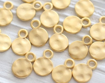10pc hammered charm pendant, matte gold hammered beads, earring charms, disc charm, gold beads, round charms, bracelet charms, gold charms