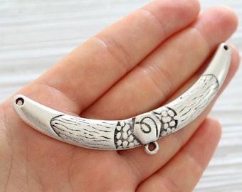 Necklace collar, crescent moon pendant, large metal collar, tribal bar connector, flower silver bar, large crescent connector,focal crescent