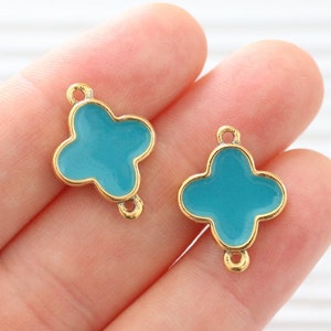 Cloisonne Flower Enamel Charms in A Beautiful Blue/Green with A Gold Finish - 3D Enamel Flower Charms/Pendants/Connectors