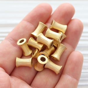 5pc large gold beads, tube beads, large hole beads, bracelet beads, metal rondelle beads, barrel beads, bead spacers, tribal beads, rustic