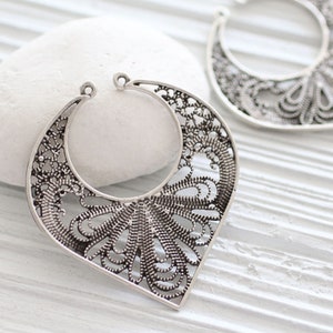 Filigree pendant connector, tribal pendant, filigree findings, filigree silver, large connector, boho pendant, big pendant, crescent
