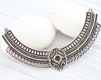 Large silver collar, crescent pendant, multi strand connector, tribal crescent, large connectors, metal collar, crescent moon necklace