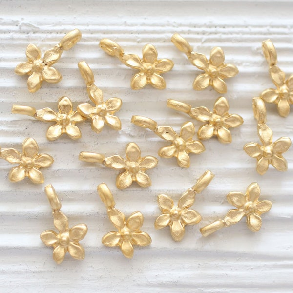 10pc flower charms for bracelet, necklace, earrings charm gold, flower beads, flower dangle, gold metal charms, gold charms, floral charm