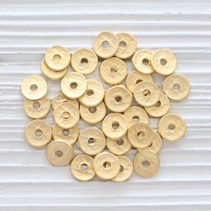 10pc matte gold heishi beads, rondelle beads, gold heishi, gold spacer beads, disc beads, large hole beads, gold rondelle, tube beads