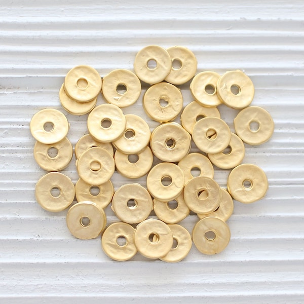 10pc matte gold heishi beads, rondelle beads, gold heishi, gold spacer beads, disc beads, large hole beads, gold rondelle, tube beads