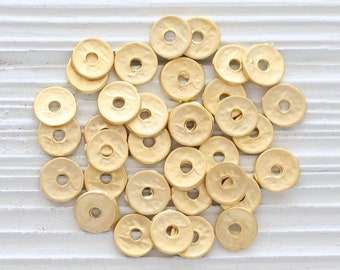 10pc matte gold heishi beads, rondelle beads, gold heishi, gold spacer beads, disc beads, large hole beads, gold rondelle, tube beads