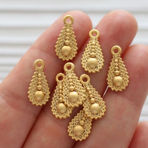 10pc drop charms, dangle charms, teardrop necklace charms, gold teardrop finding, earrings dangle, large filigree teardrop charm, gold drop