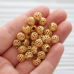 10pc filigree round gold beads, gold metal beads, textured beads, bracelet beads, matte gold beads, round gold beads, cage bead, ball beads