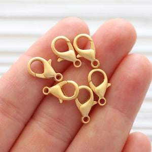 10pc, 14mm gold lobster clasp, lobster claw clasp, jewelry clasps for necklace, closures, labster clasp gold plated, jewelry clasp gold