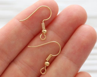 10pc gold plated earring wires, ball end ear wires, 5 pairs, gold plated earrings wire back, french hook earring wire, large loop ear wires